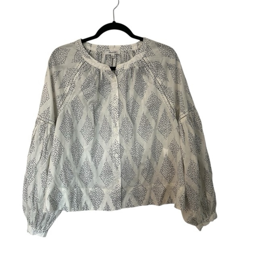 Madewell Shirred Balloon-Sleeve Top in Geometric Print in Lighthouse Sz XL NWT
